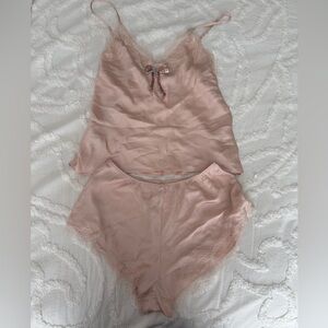Victoria's Secret Blush Lace Trim Satin Pajama Set